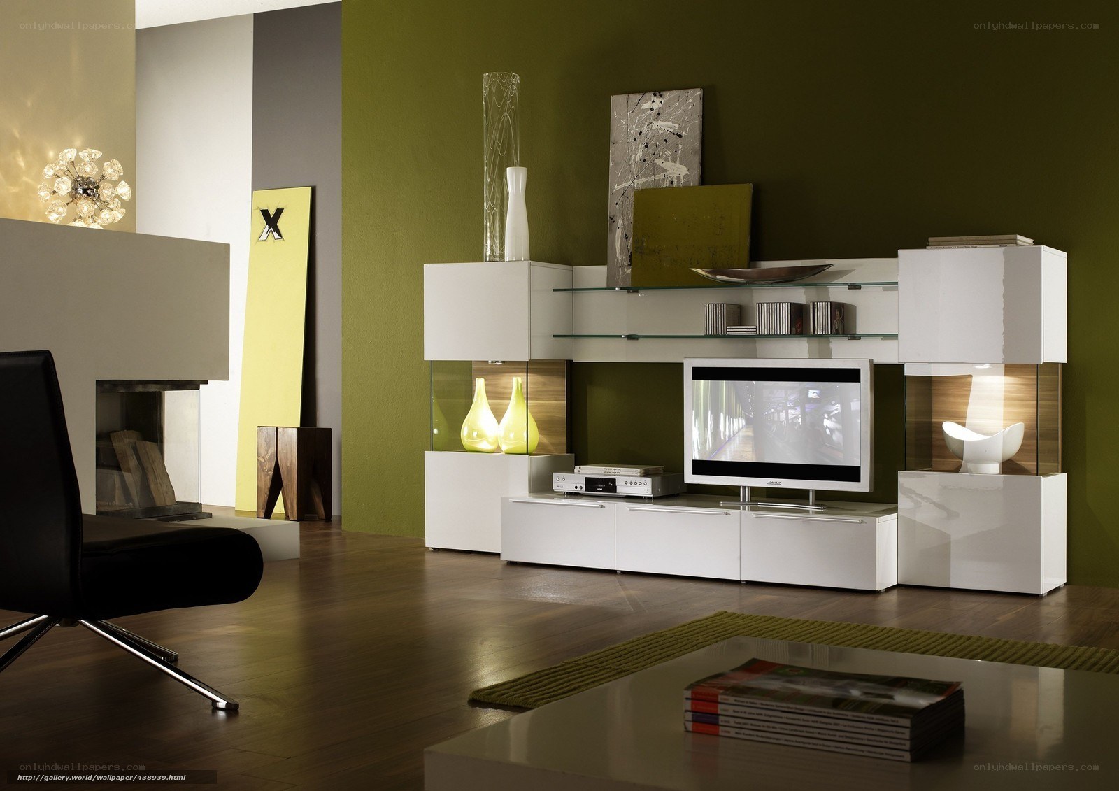 Modern living room with white media unit