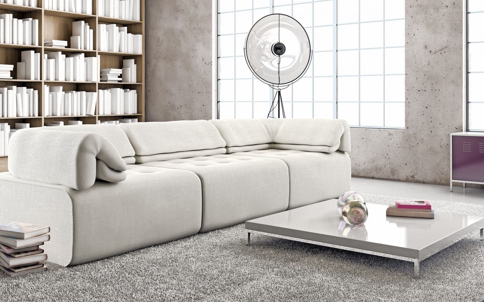 Modern living room with white sofa