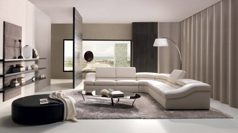 Modern living room with white sofa