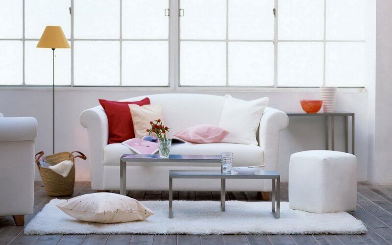 Modern living room with white sofa