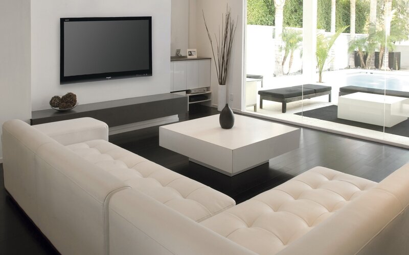 Modern living room with white sofa