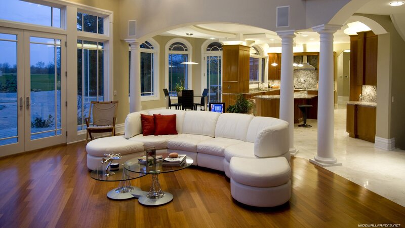 Modern living room with white sofa