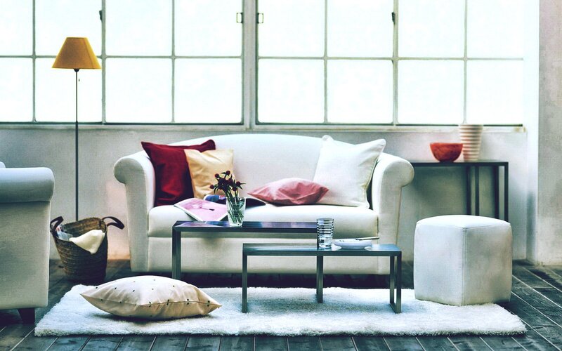 Modern living room with white sofa