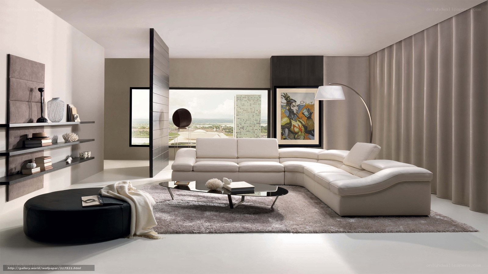 Modern living room with white sofa