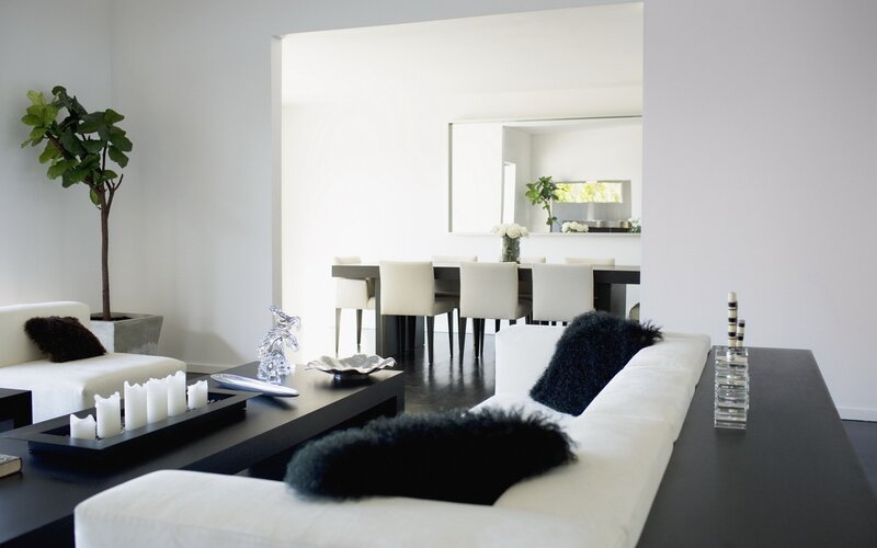 Modern living room with white sofa