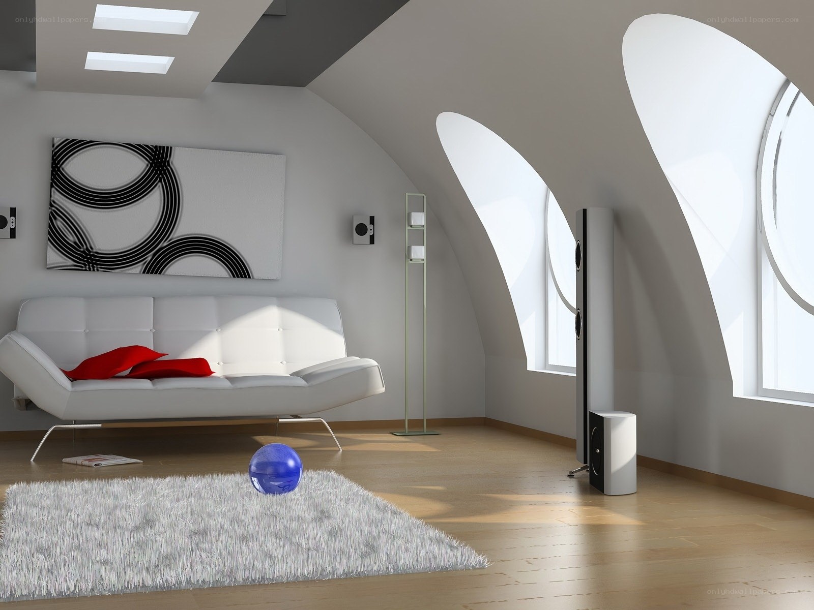 Modern living room with white sofa