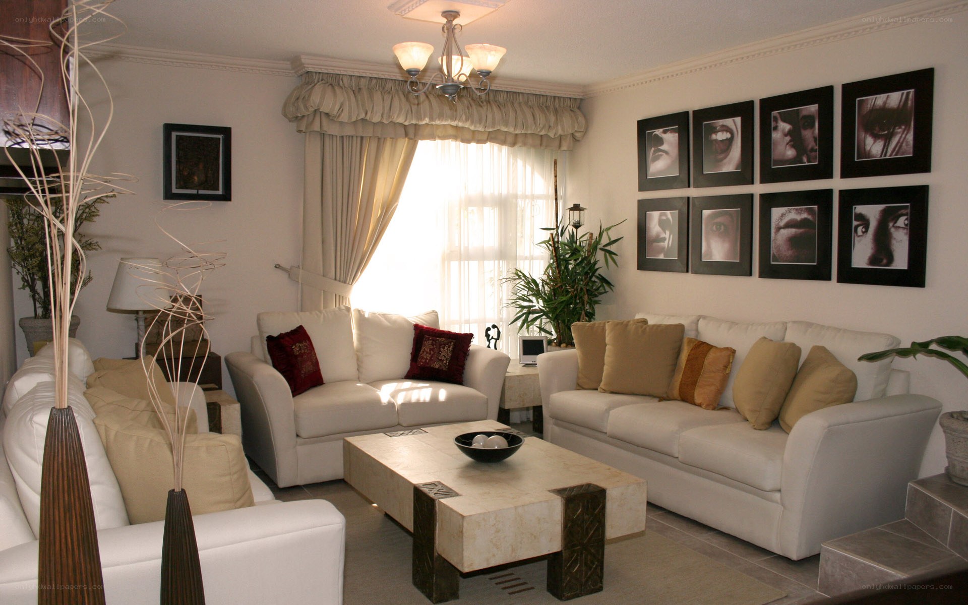 Modern living room with white sofas