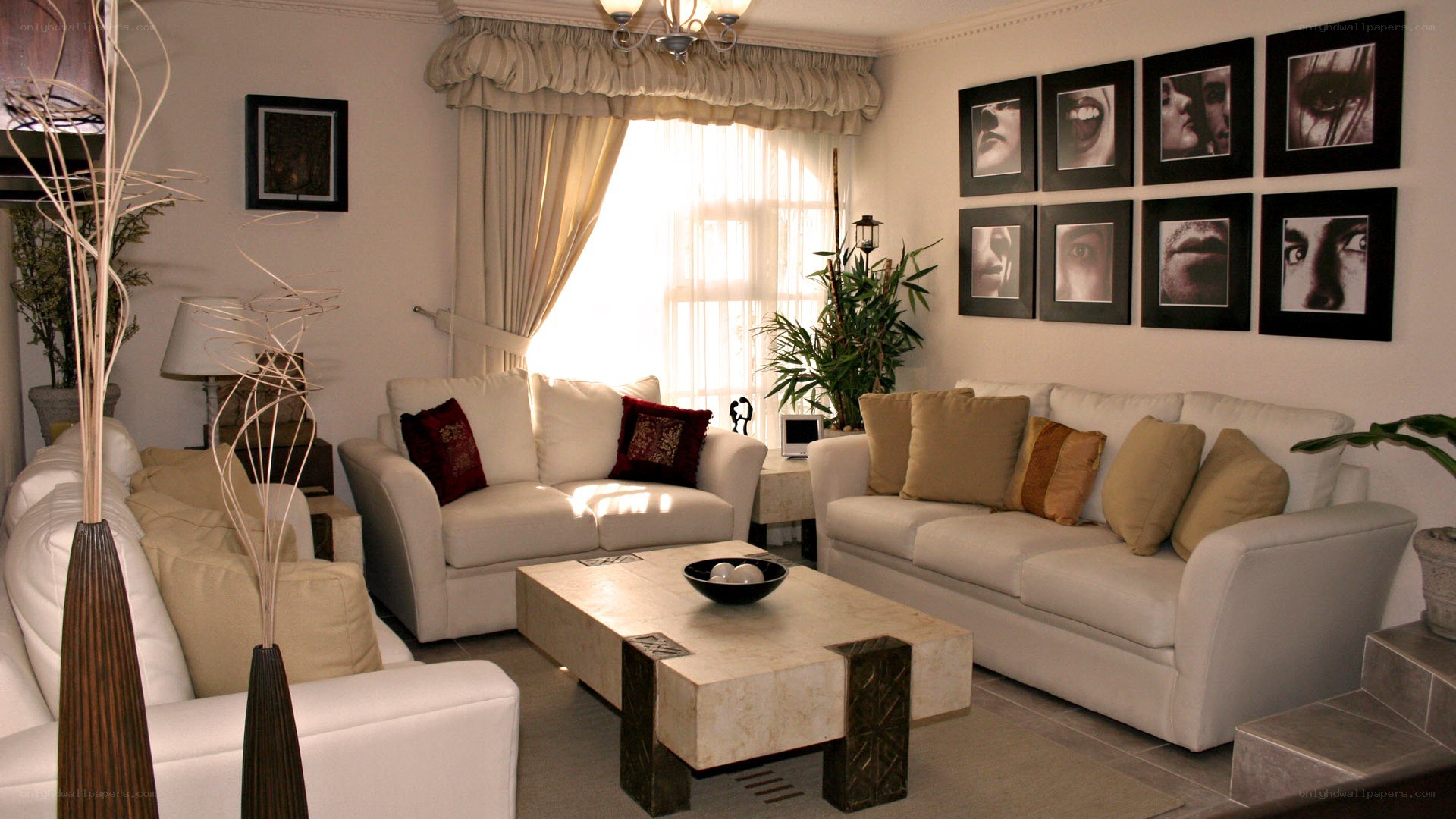 modern living room with white sofas