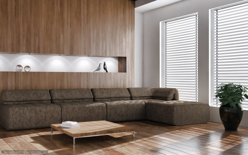 Modern living room with wooden decor