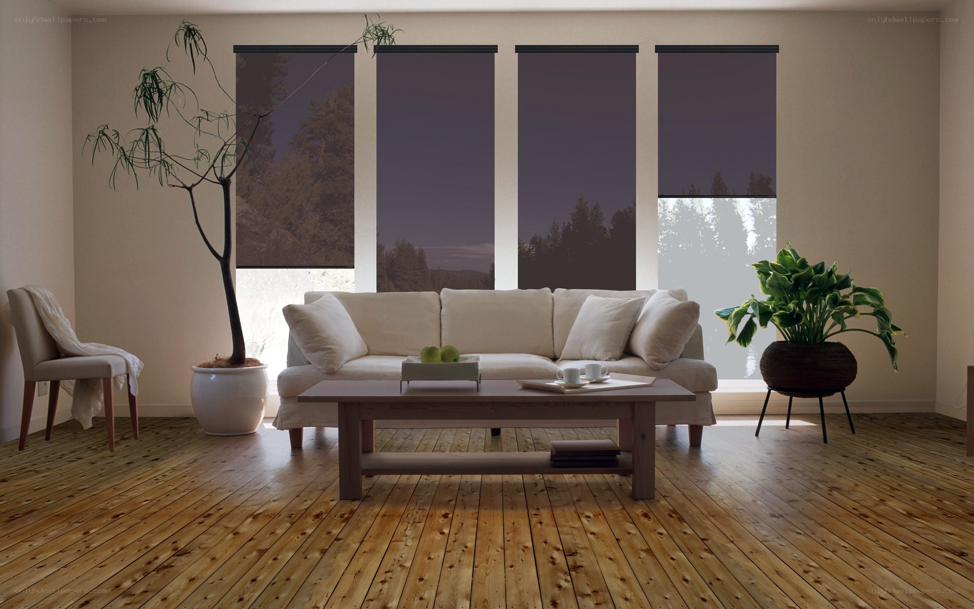 Modern living room with wooden floor