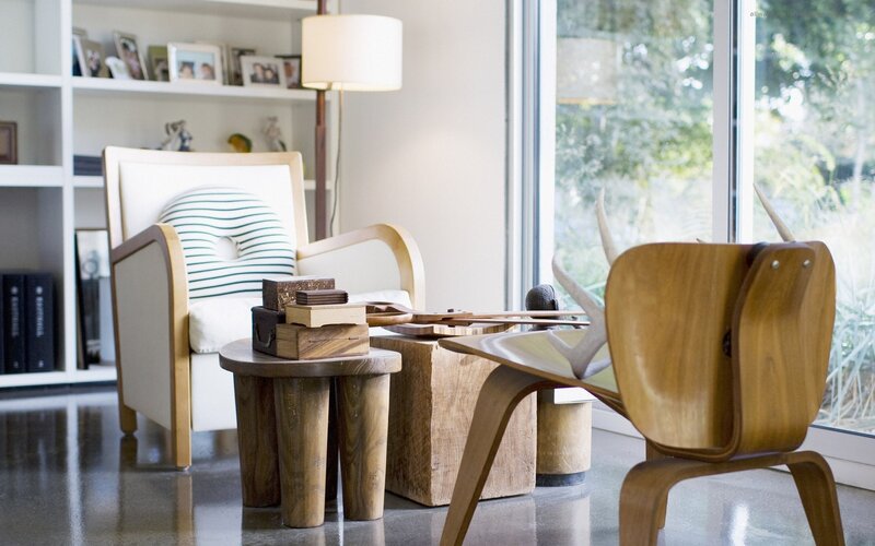 Modern living room with wooden furniture