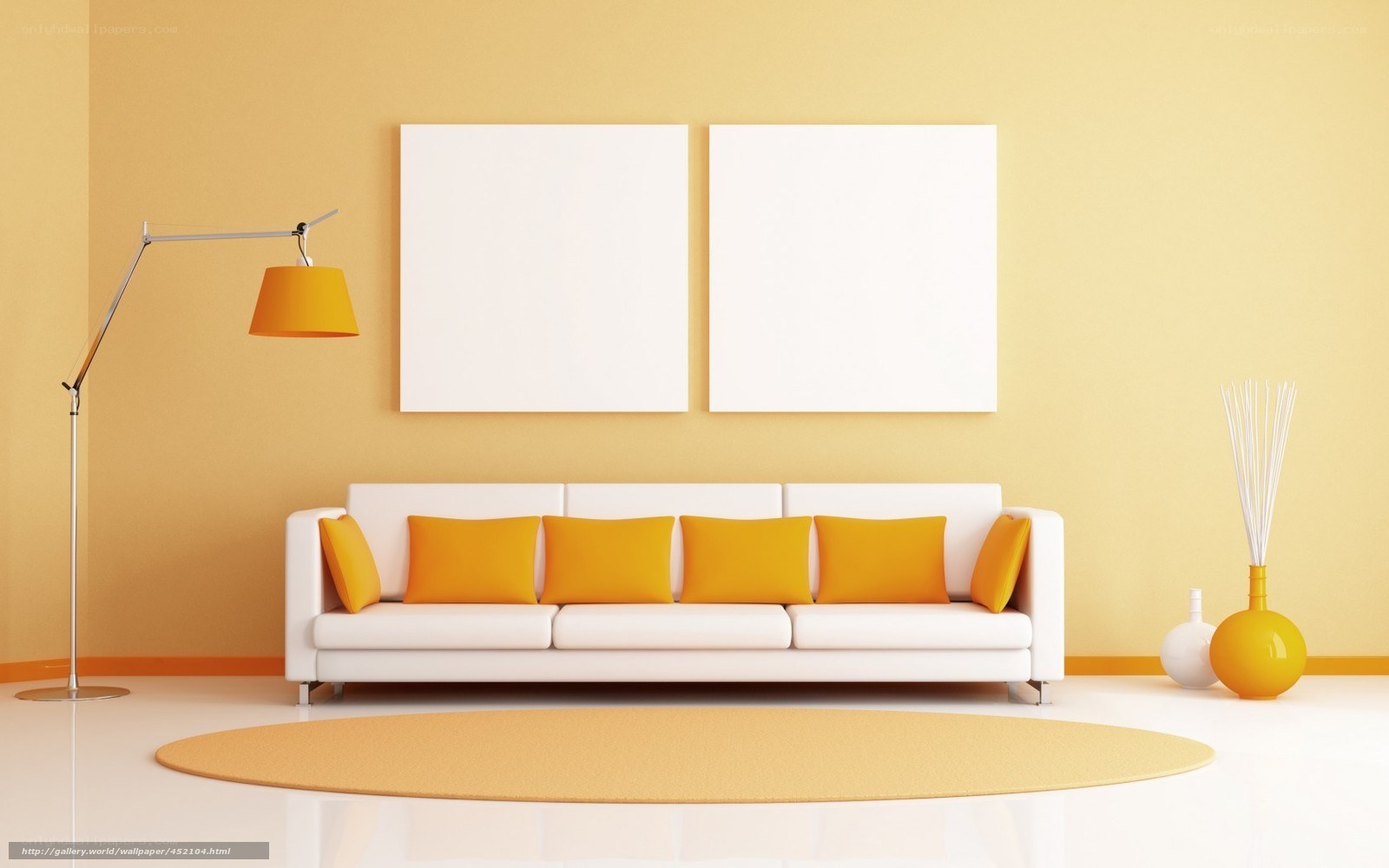 Modern living room with yellow accents
