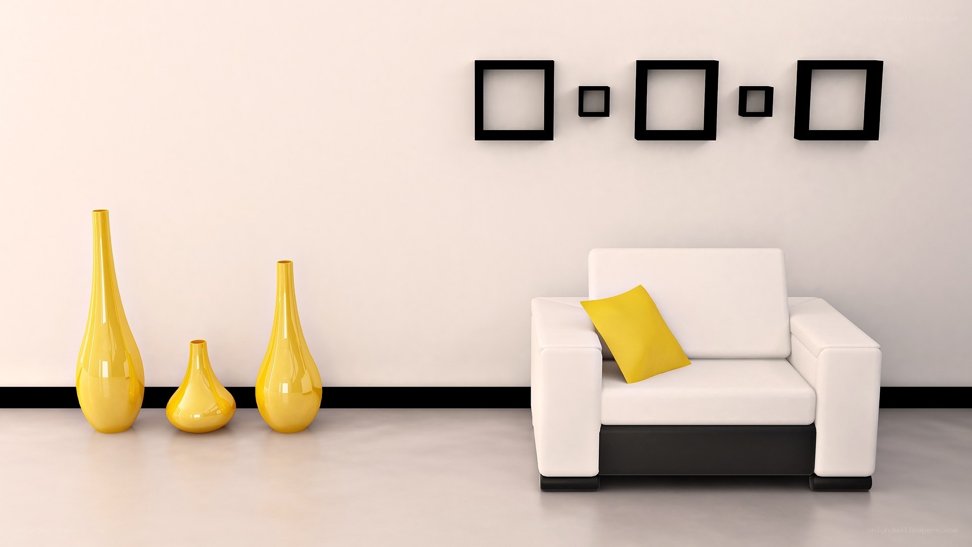 Modern living room with yellow accents