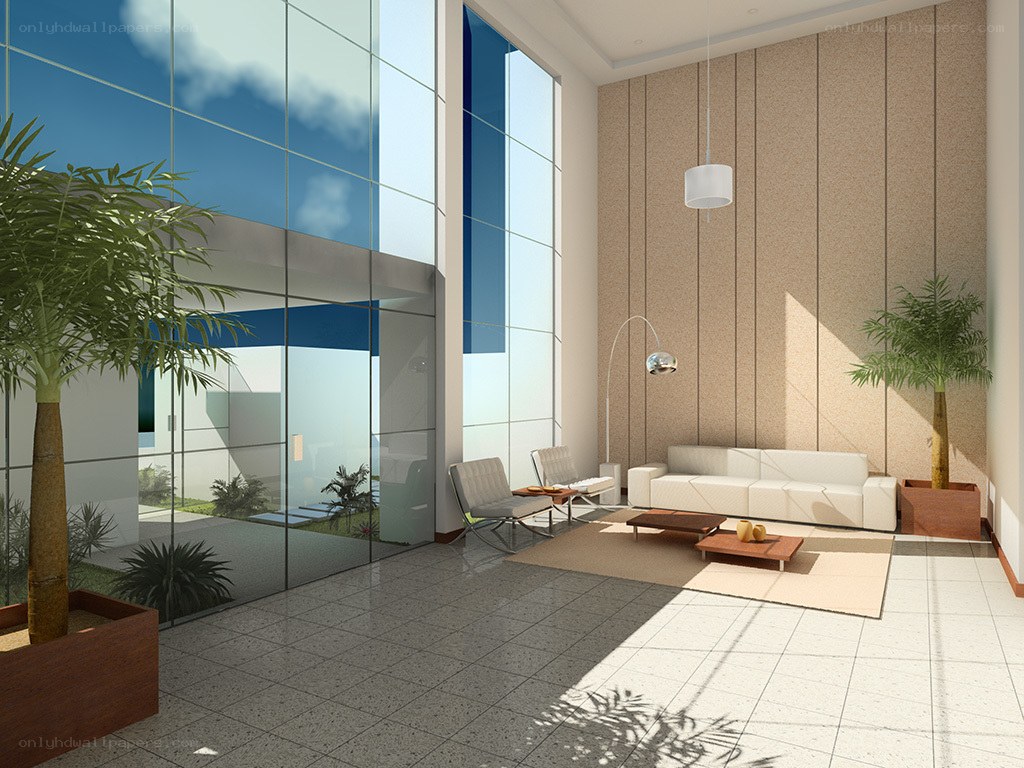 Modern lobby with large windows