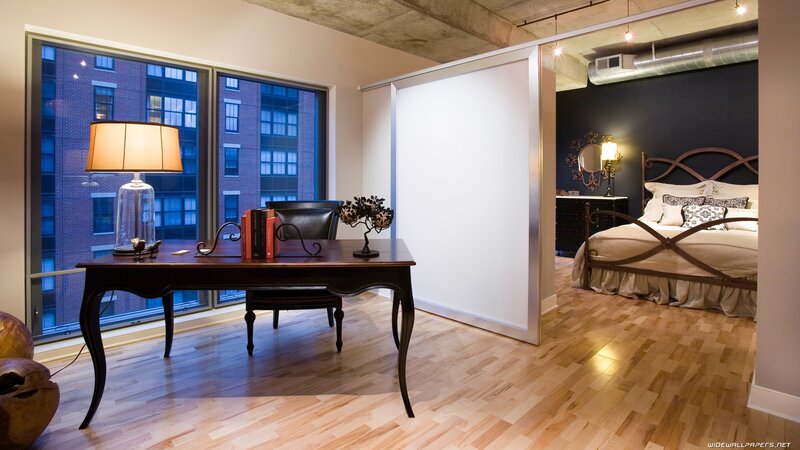 Modern loft bedroom and home office