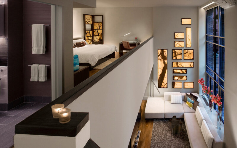 Modern loft bedroom and living area