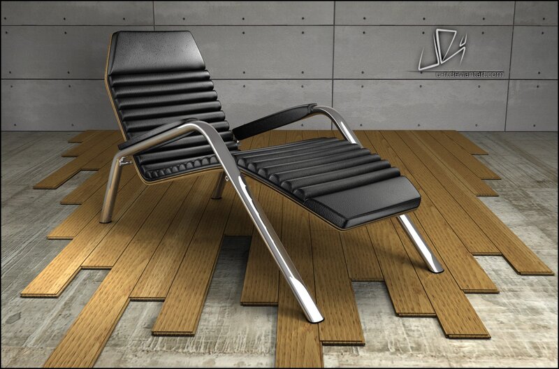 Modern lounge chair on wooden floor