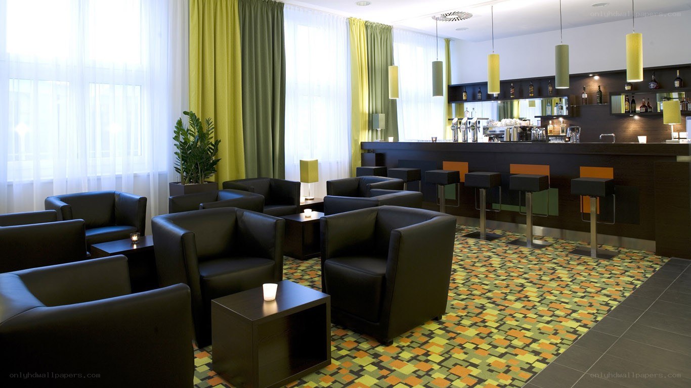 Modern lounge with bar area