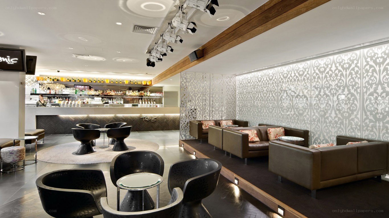 Modern lounge with bar area