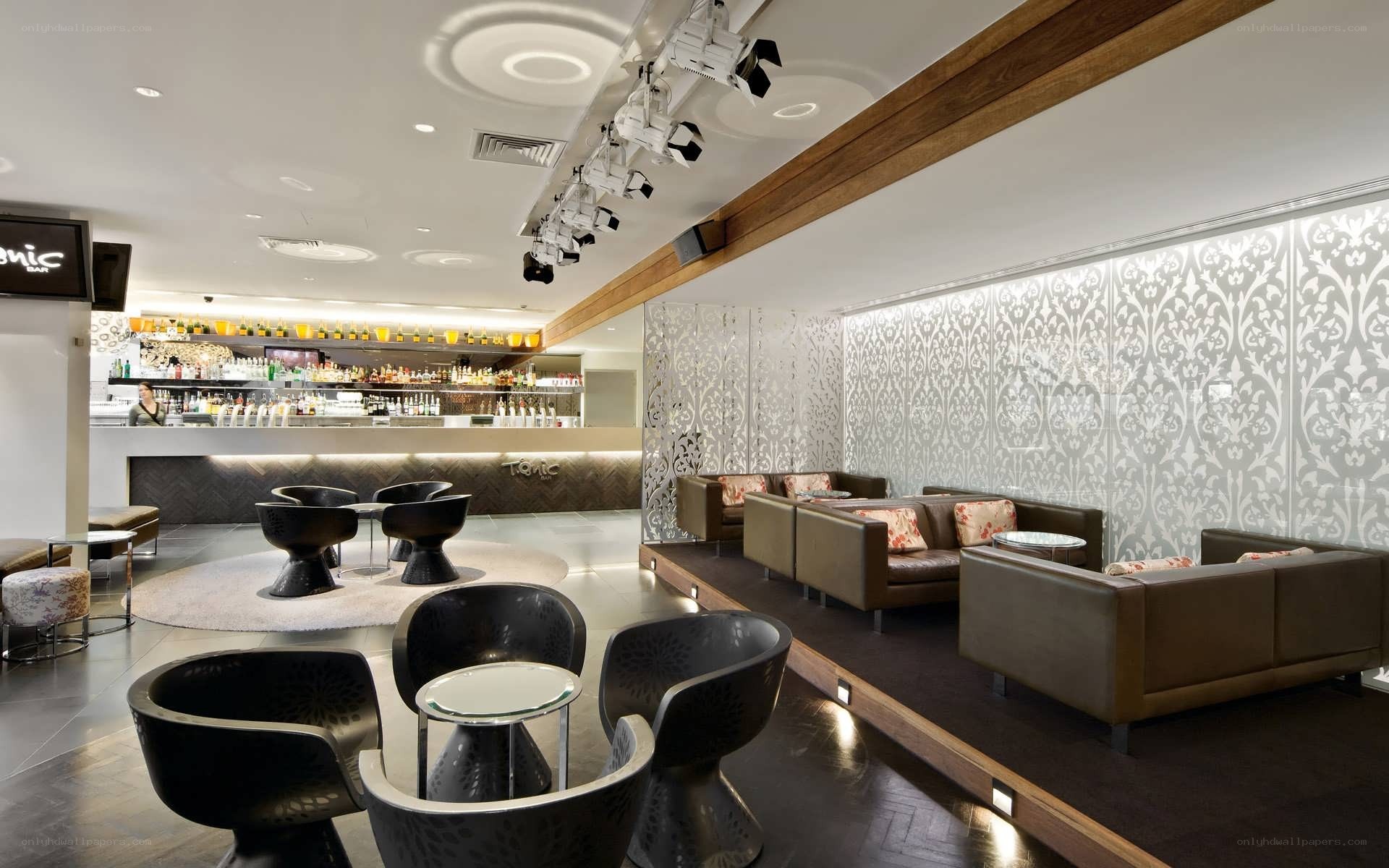 Modern lounge with bar area