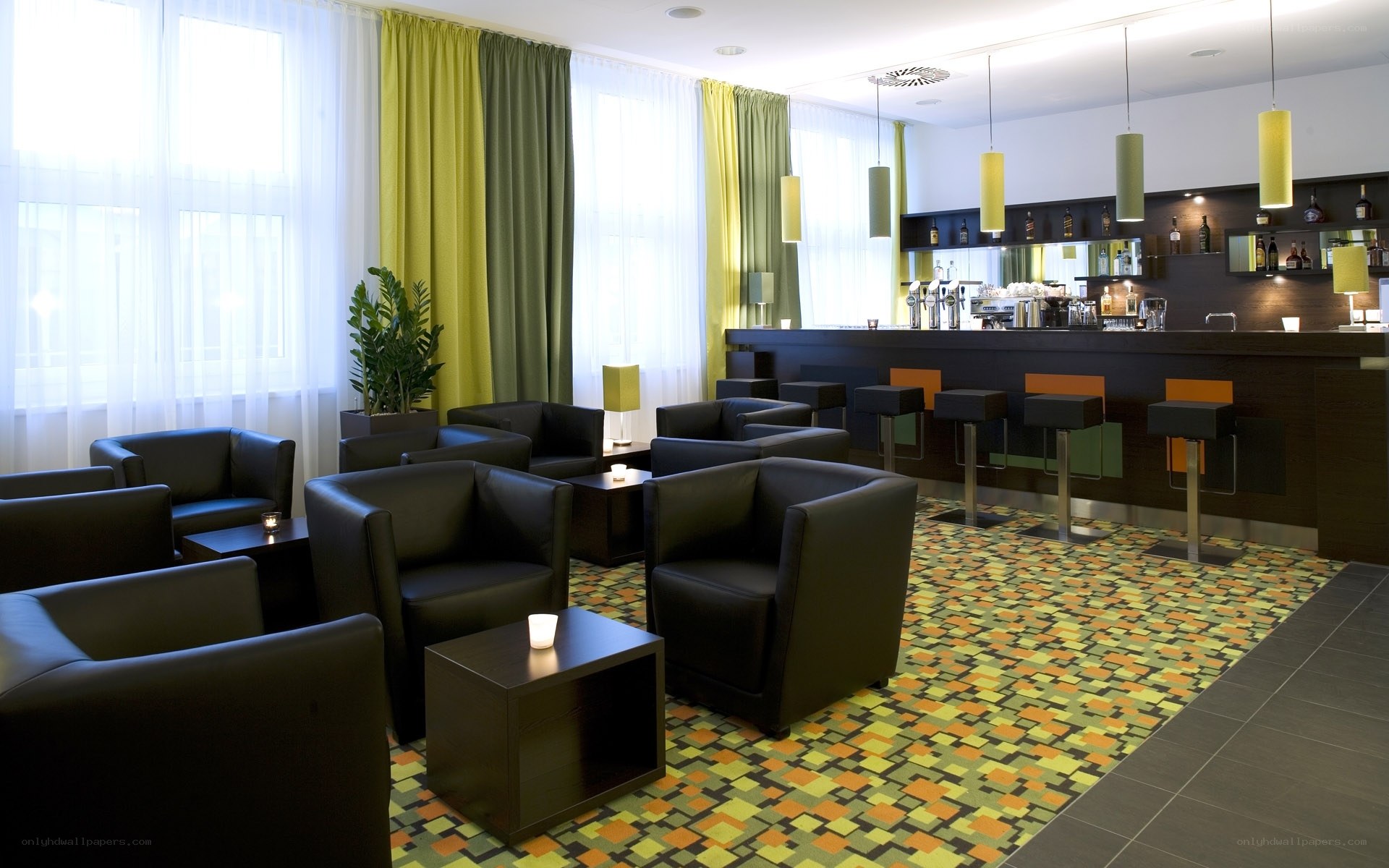 Modern lounge with bar area