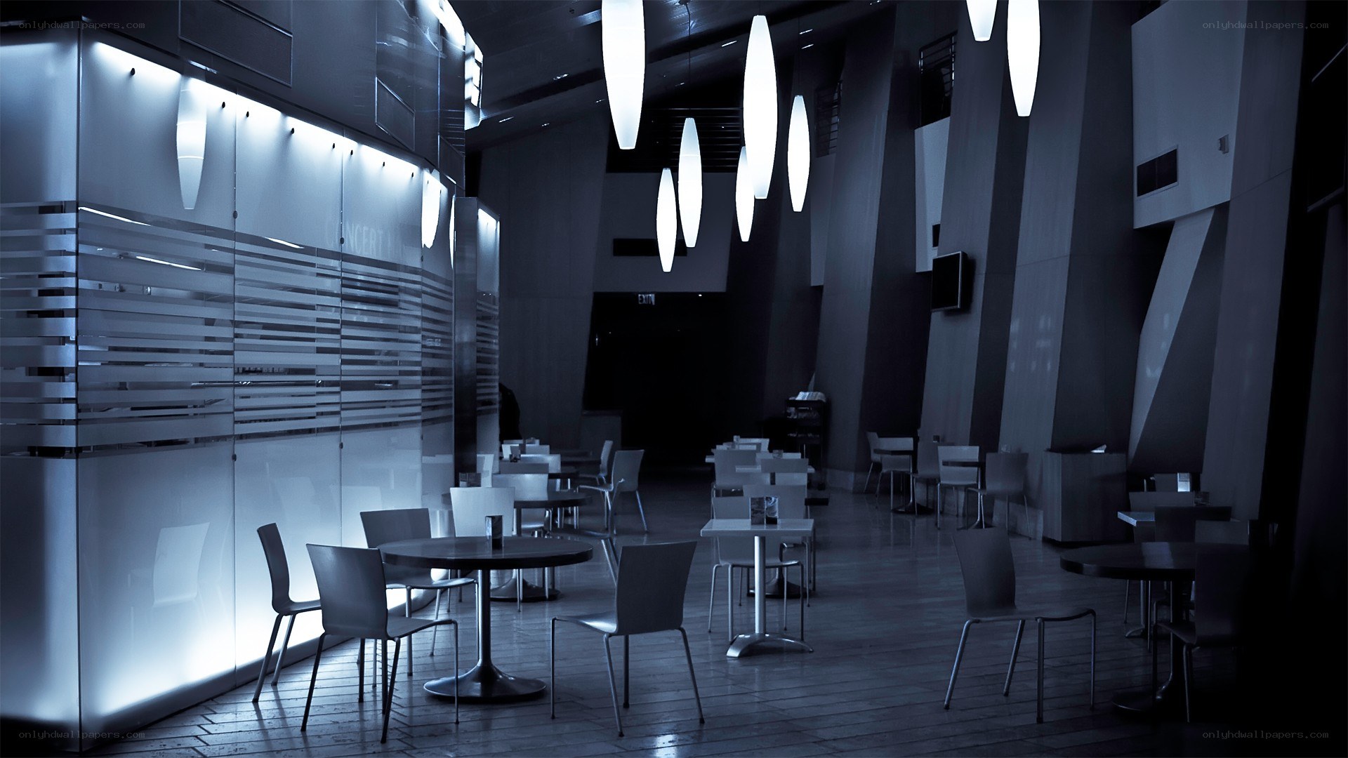 modern lounge with blue lighting
