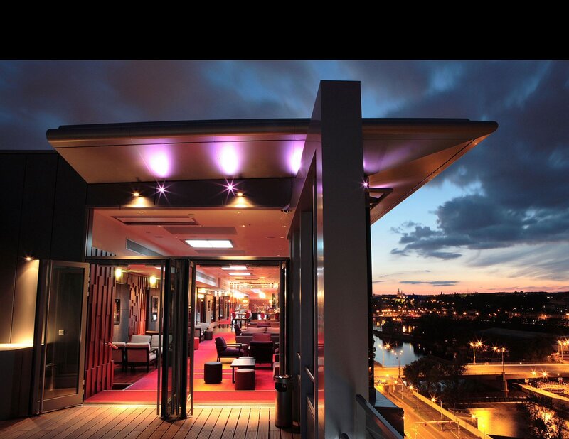 modern lounge with city view
