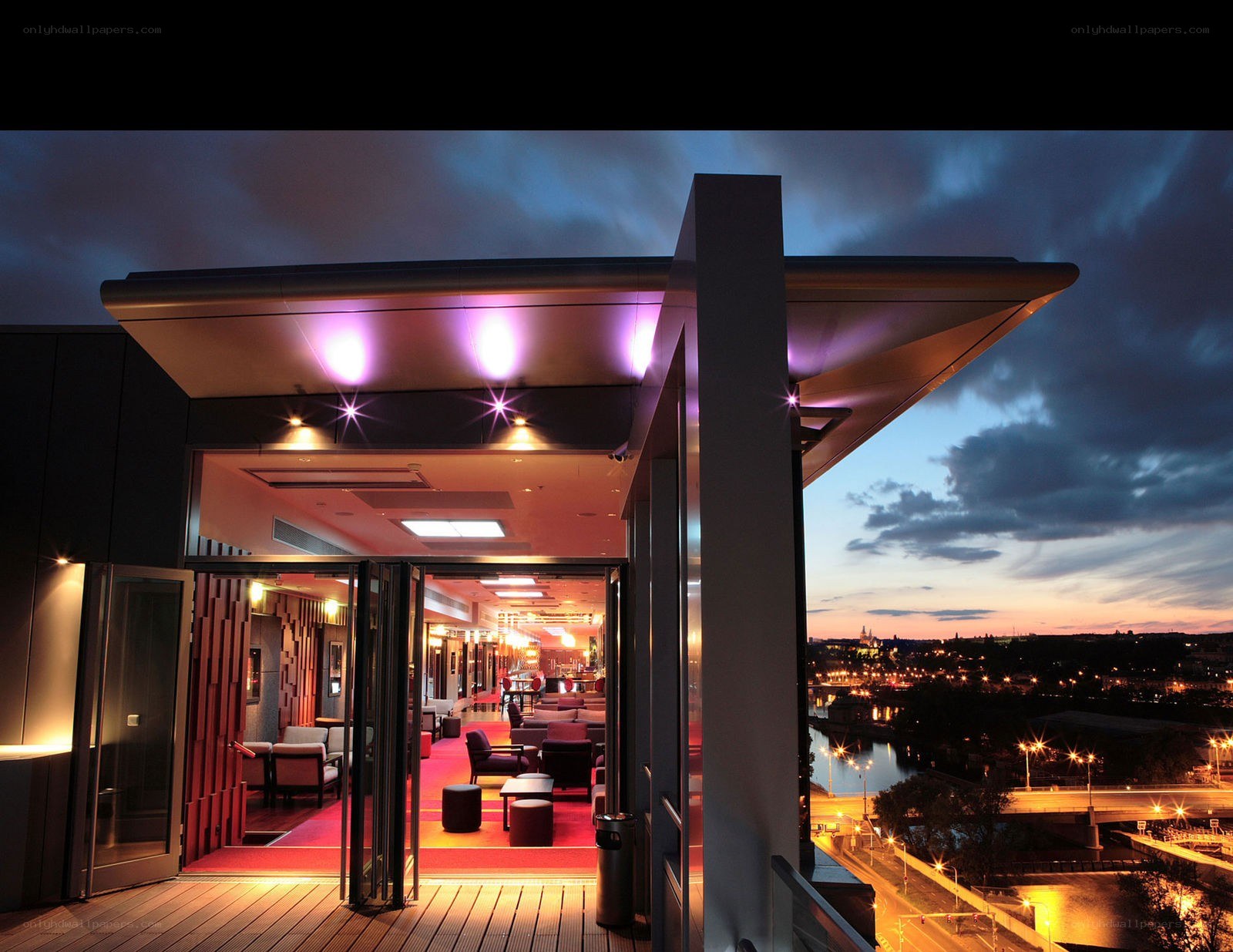 modern lounge with city view
