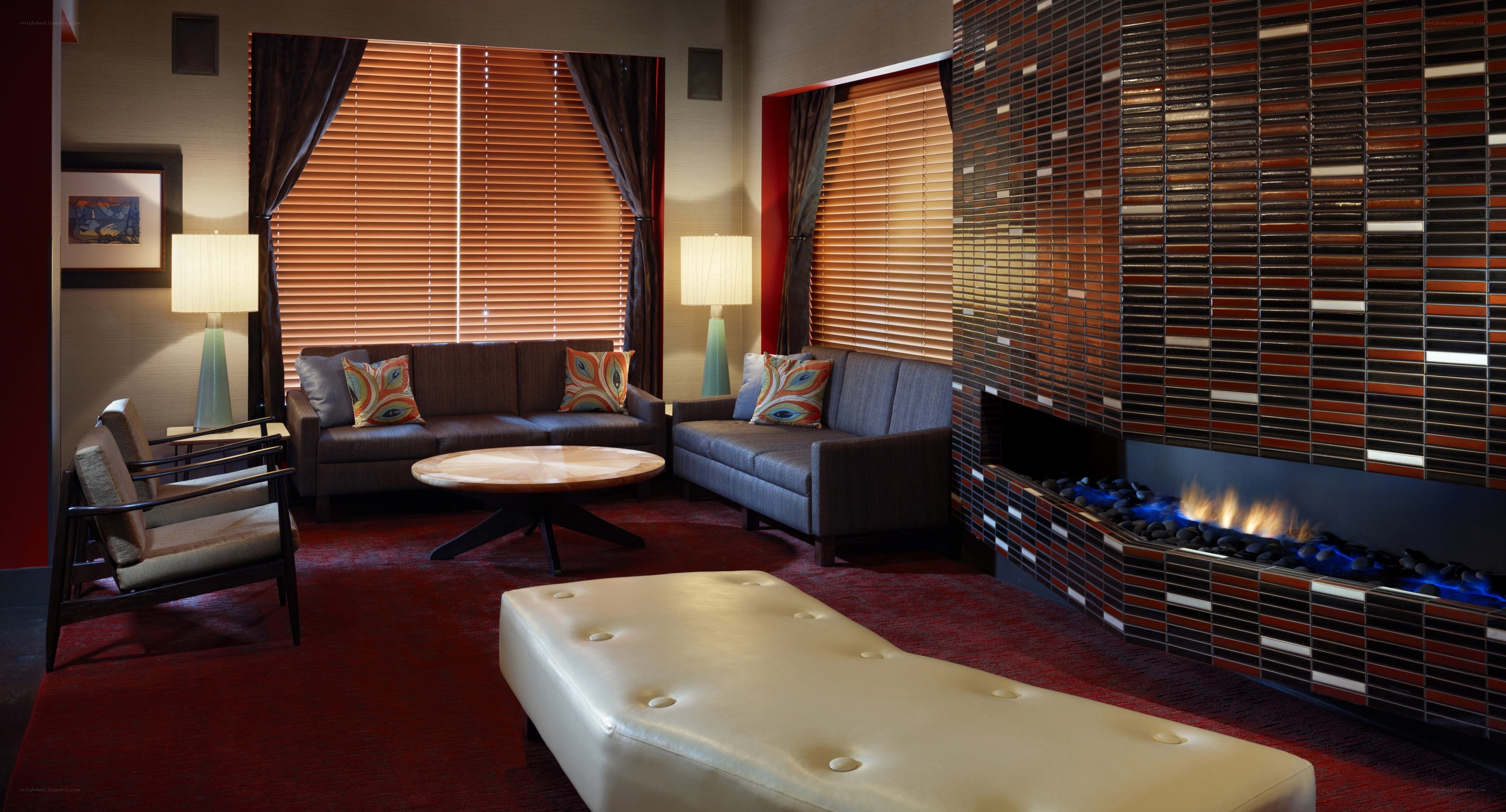 Modern lounge with fireplace