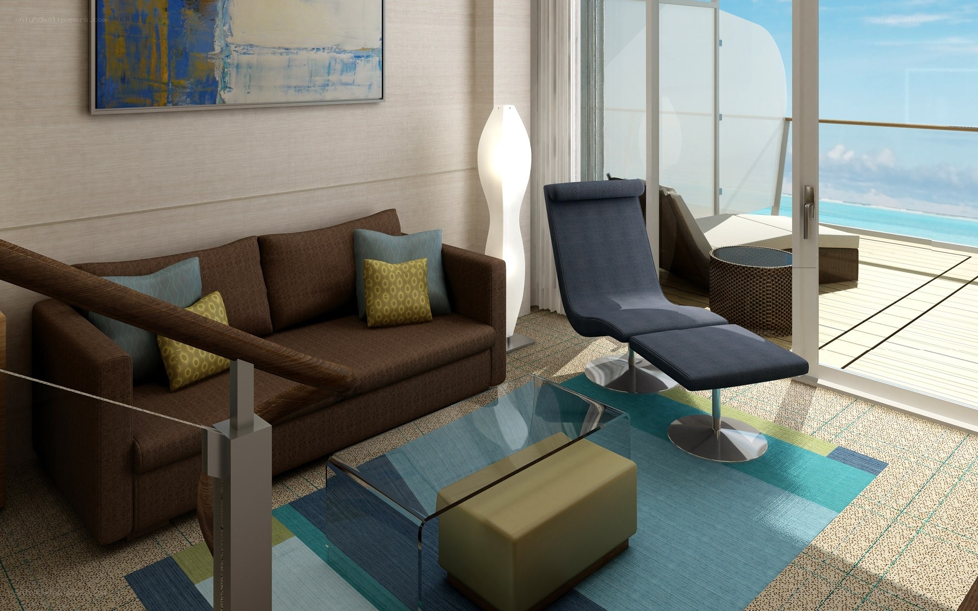 Modern lounge with ocean view