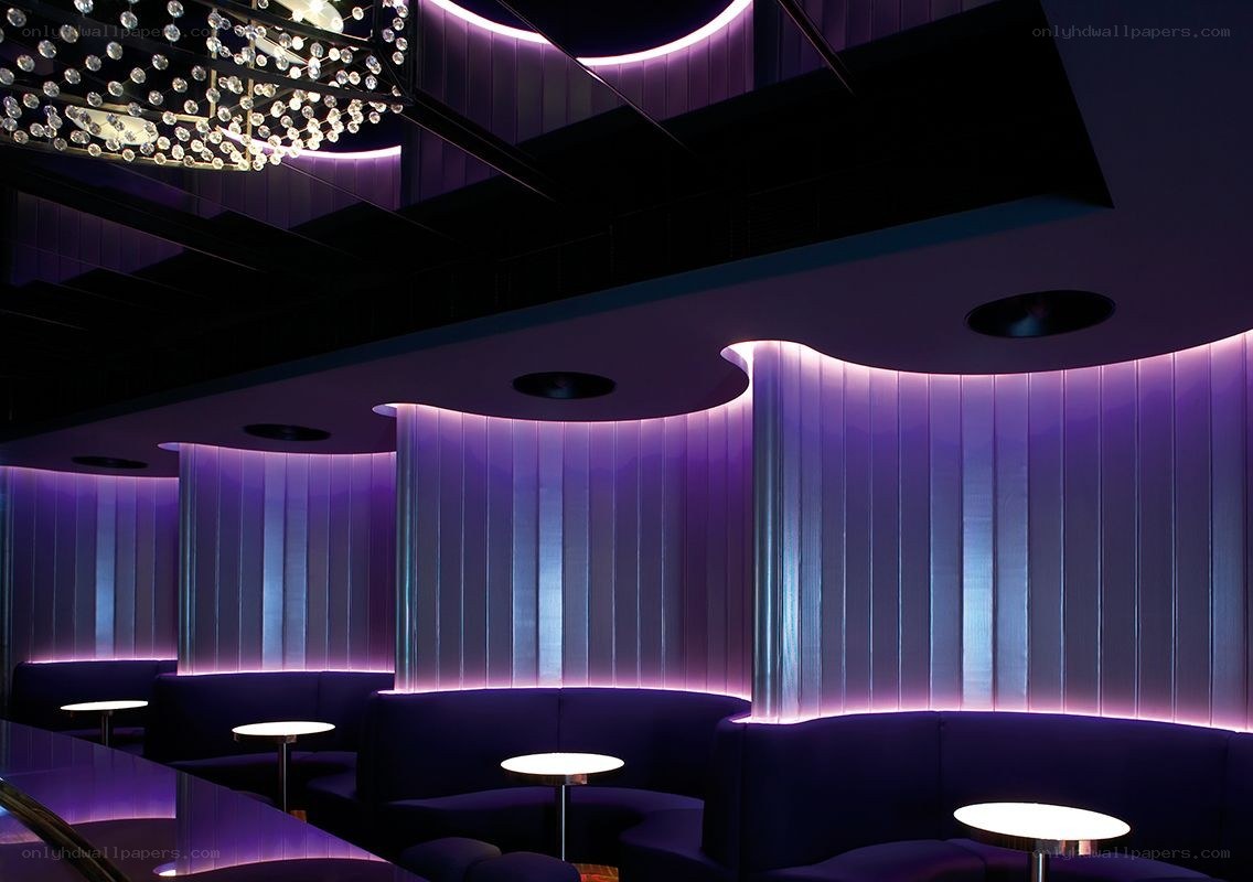 modern lounge with purple lighting