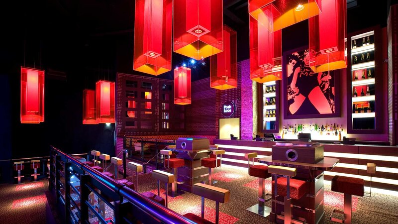 modern lounge with red lighting