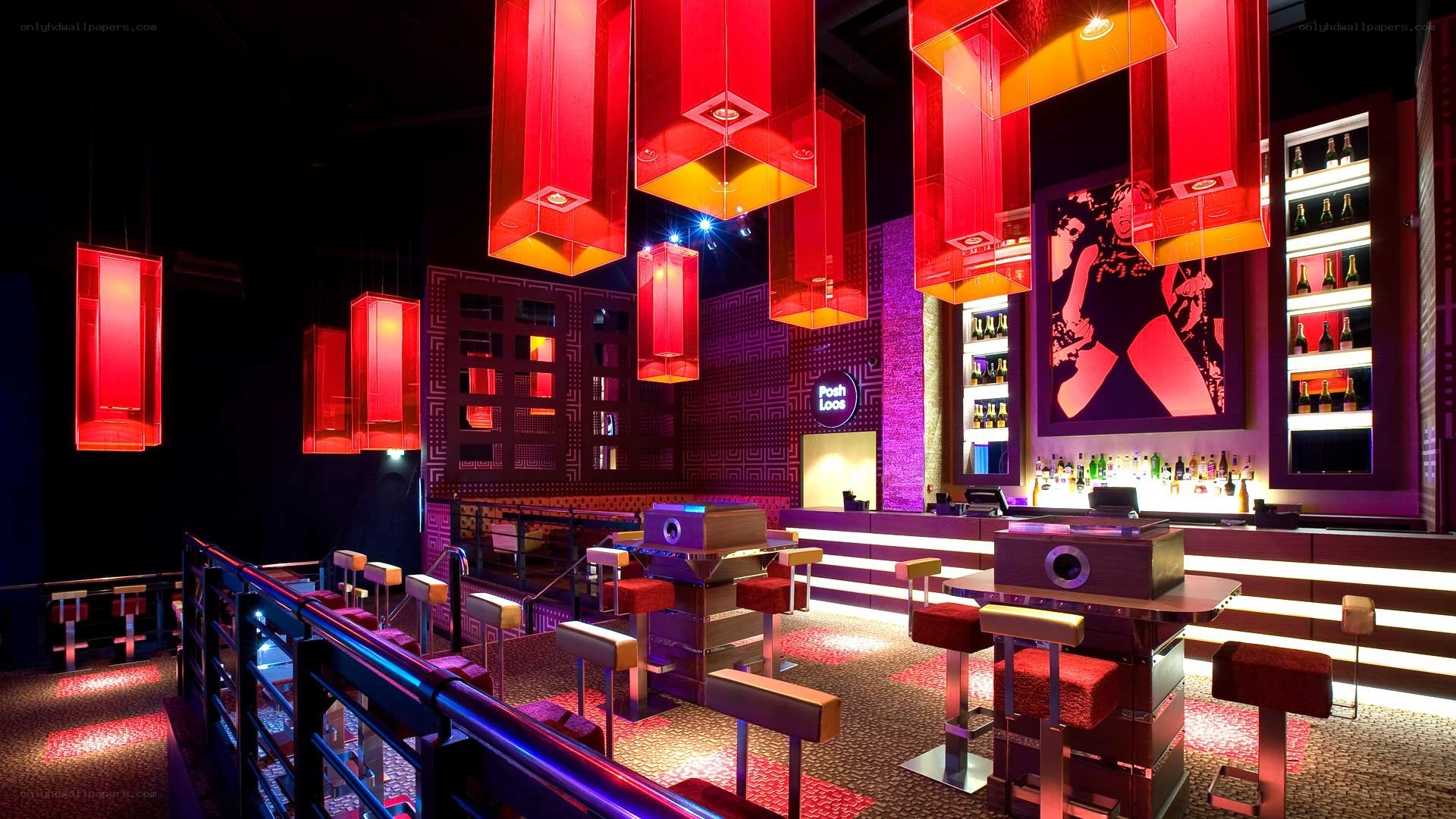 modern lounge with red lighting