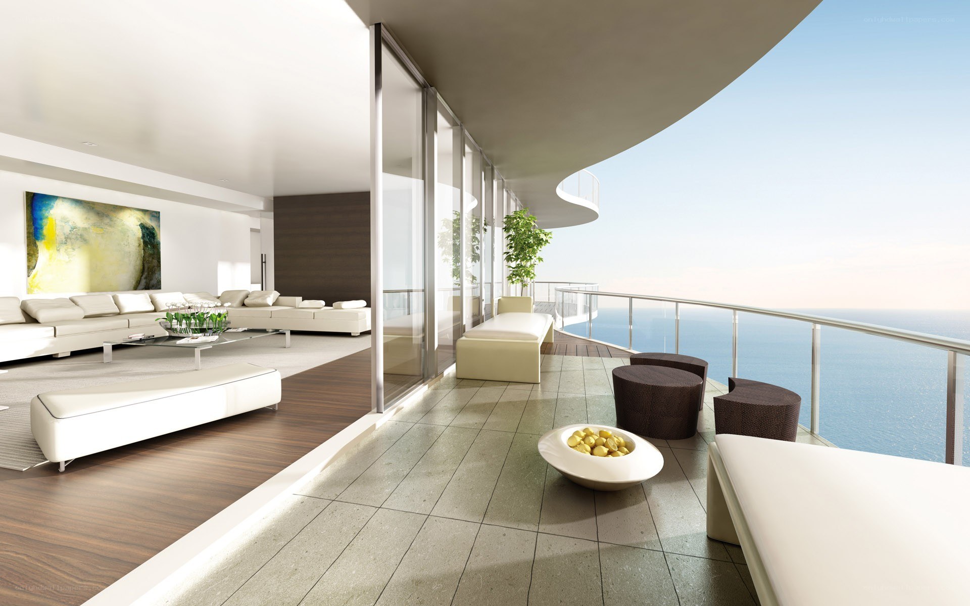 Modern luxury balcony with ocean view