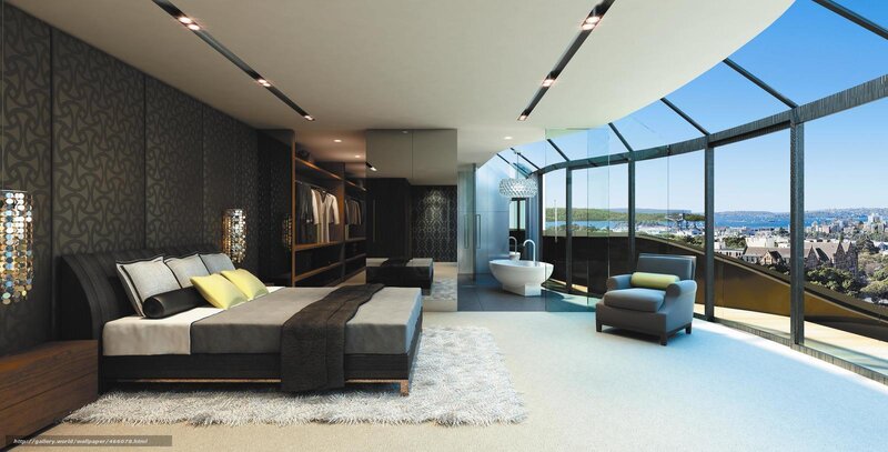 Modern luxury bedroom with city view