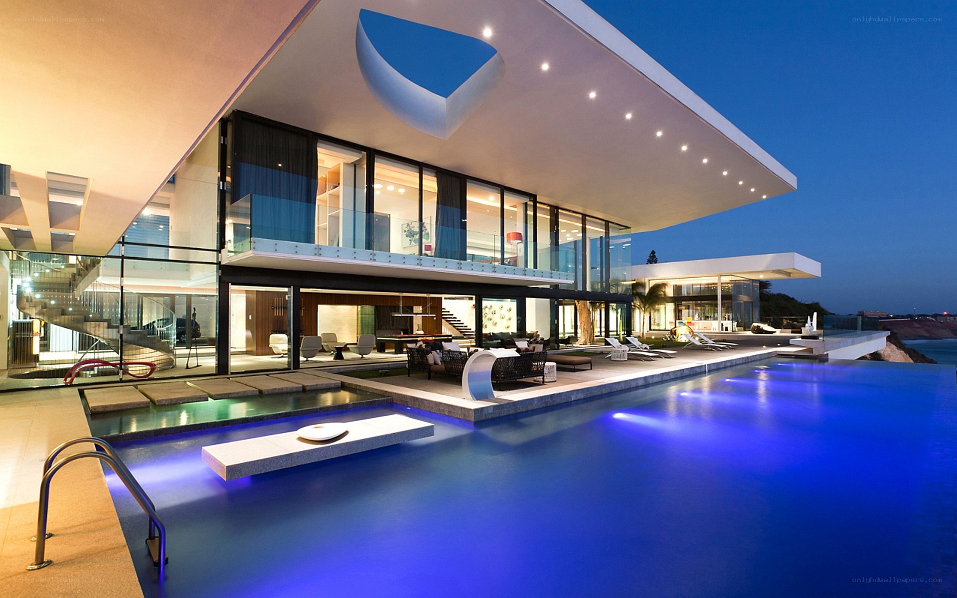 Modern luxury home at dusk