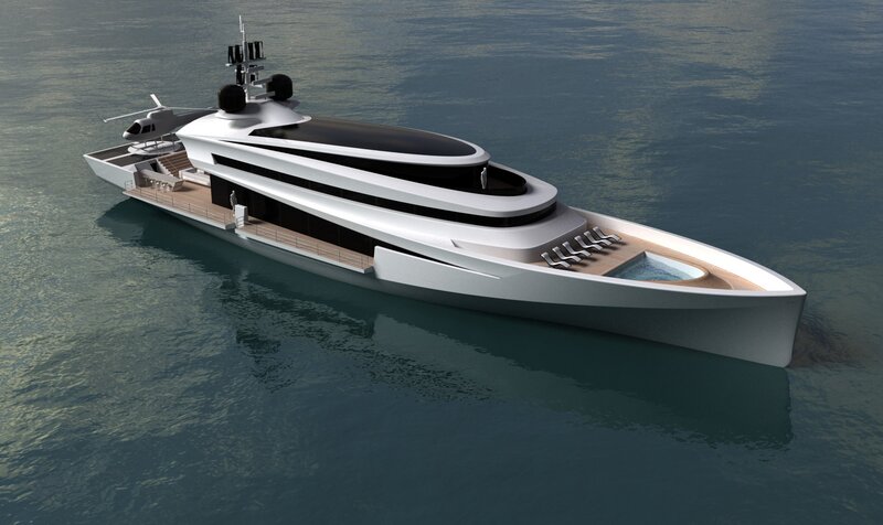 Modern luxury yacht with helicopter