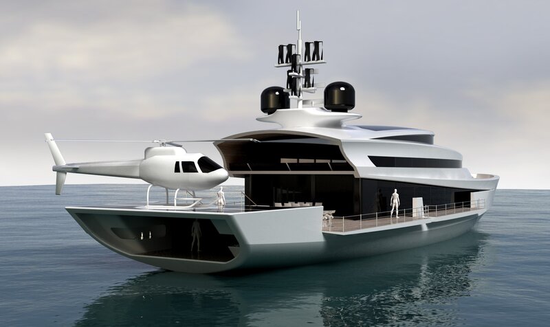 Modern luxury yacht with helicopter