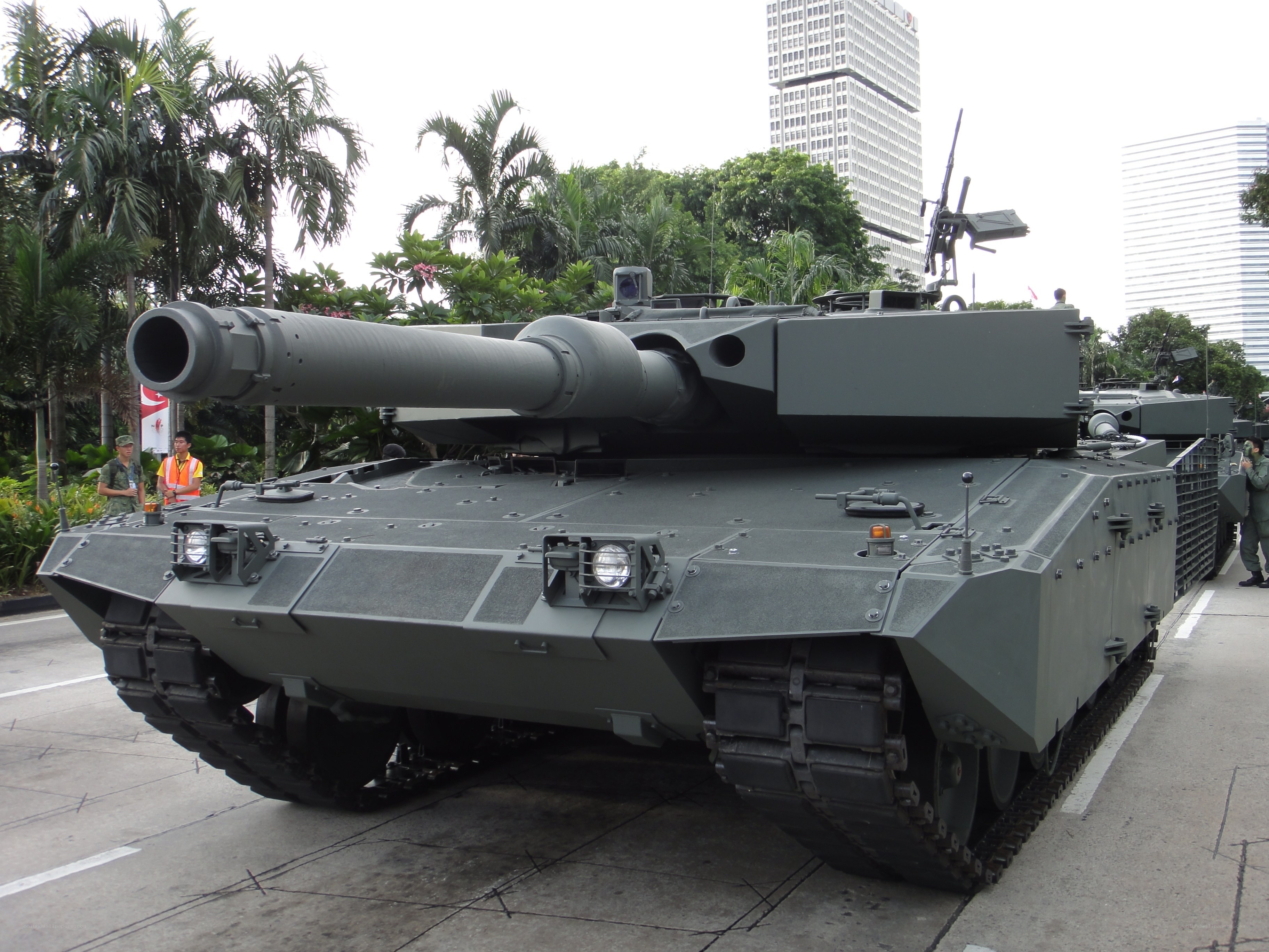 Modern main battle tank on display