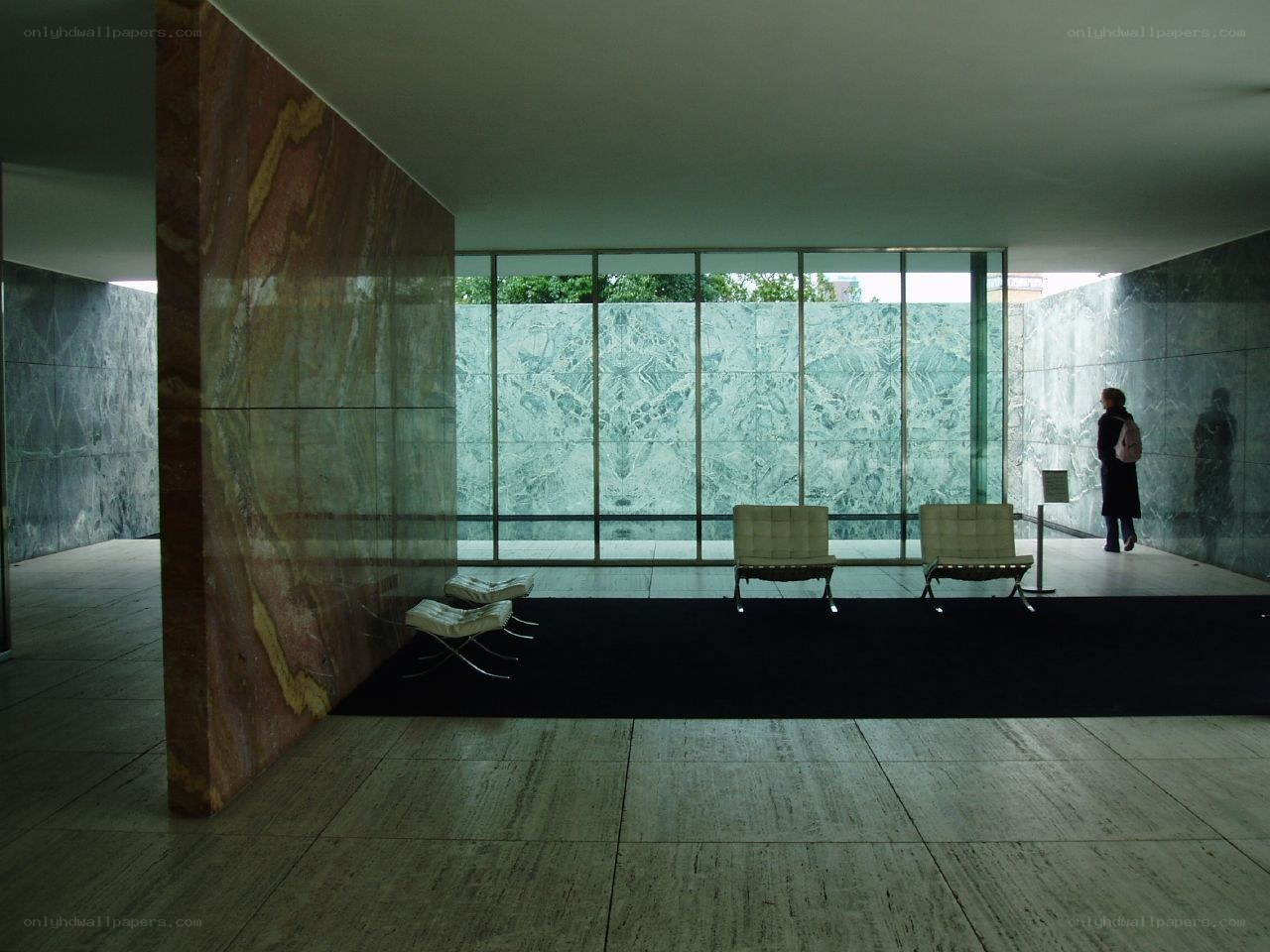 Modern marble hall with chairs