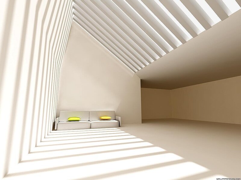 Modern minimalist room with striped light