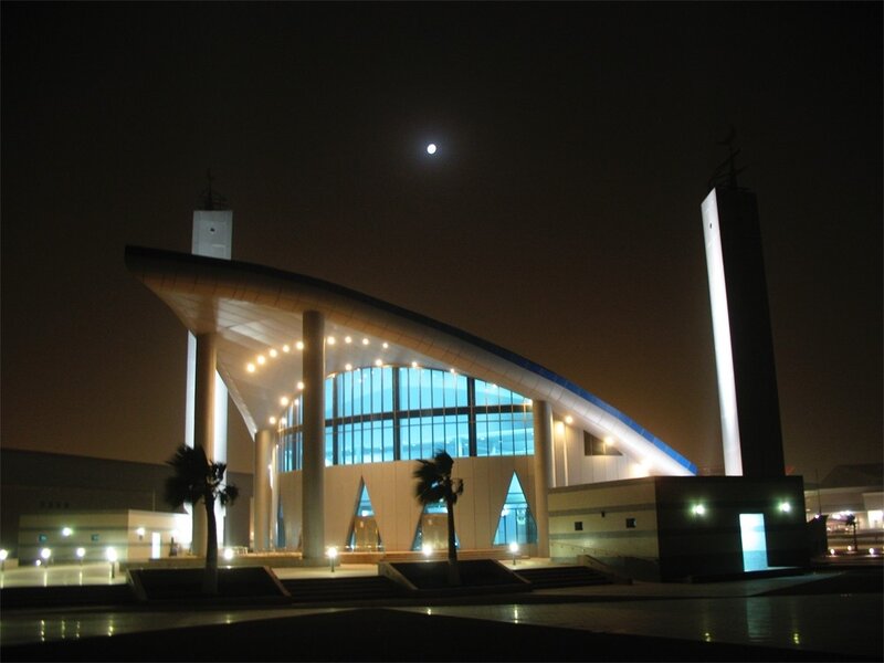 modern mosque at night
