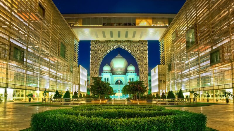 Modern Mosque at Night — Blue