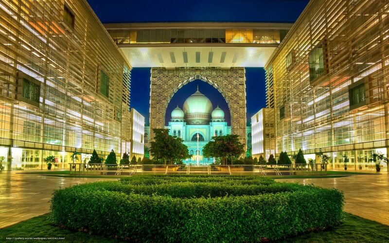 Modern mosque at night