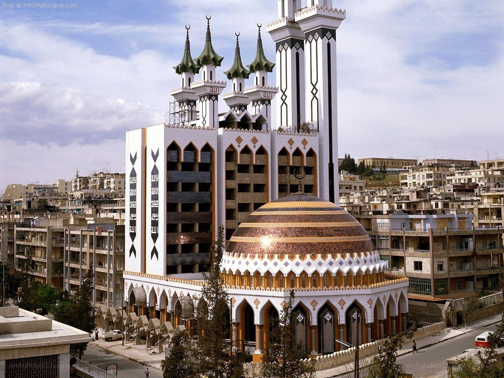 Modern mosque with golden dome