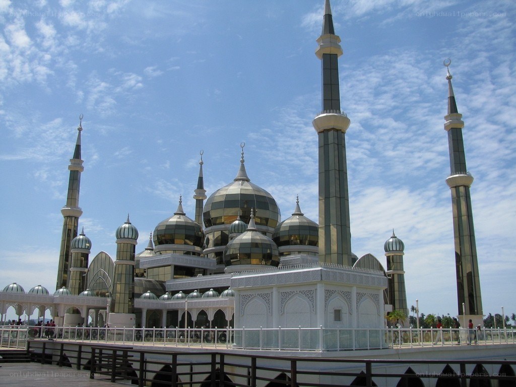 modern mosque with golden domes