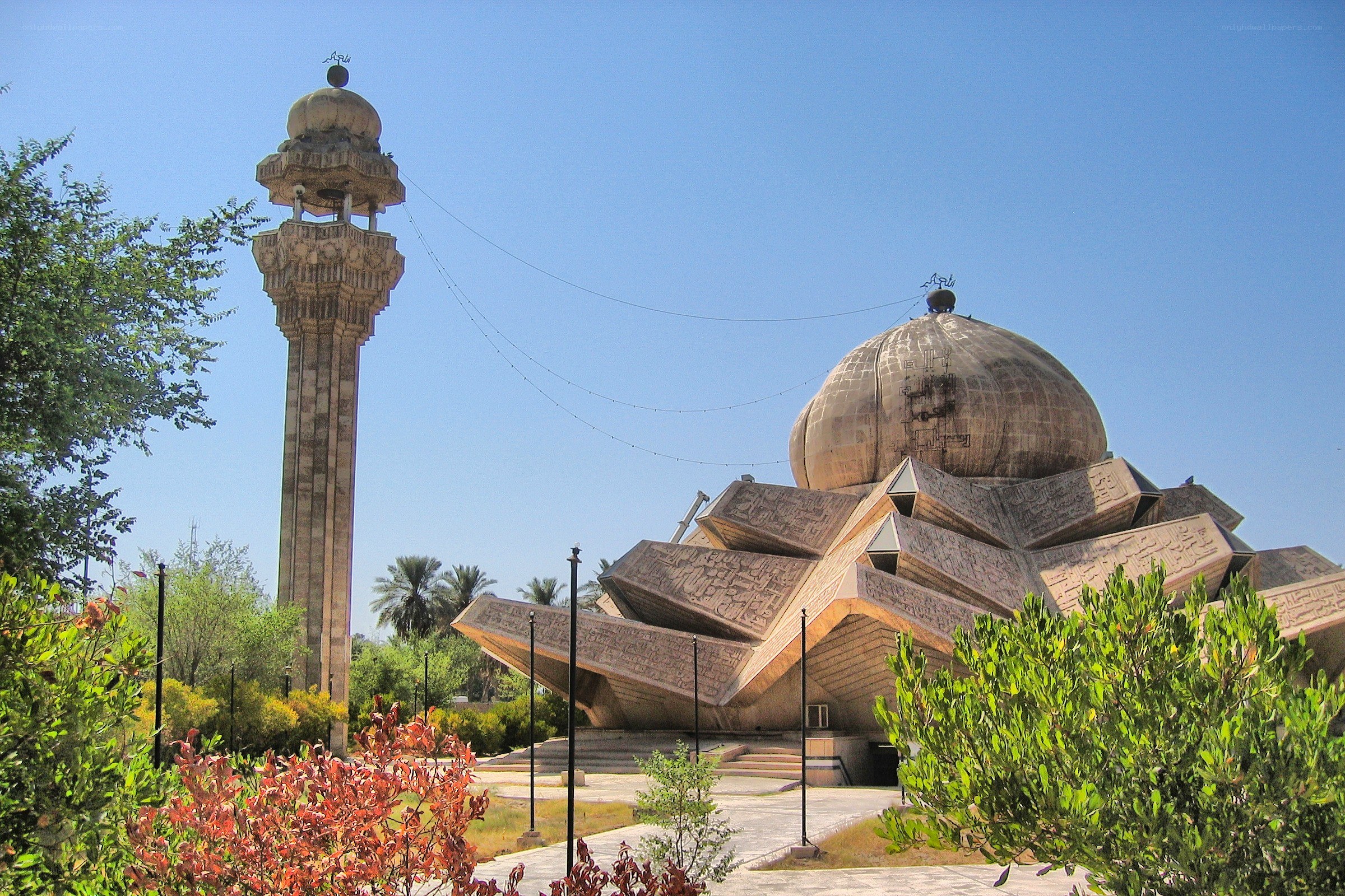 modern mosque with minaret