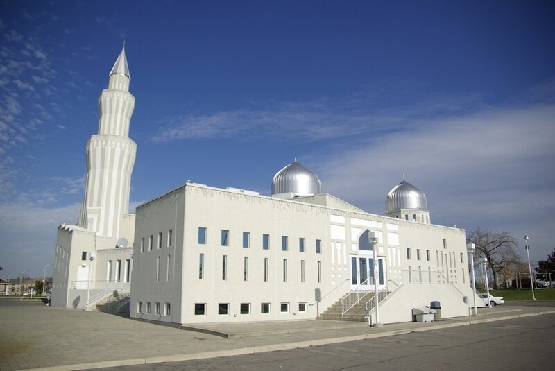 modern mosque with minaret