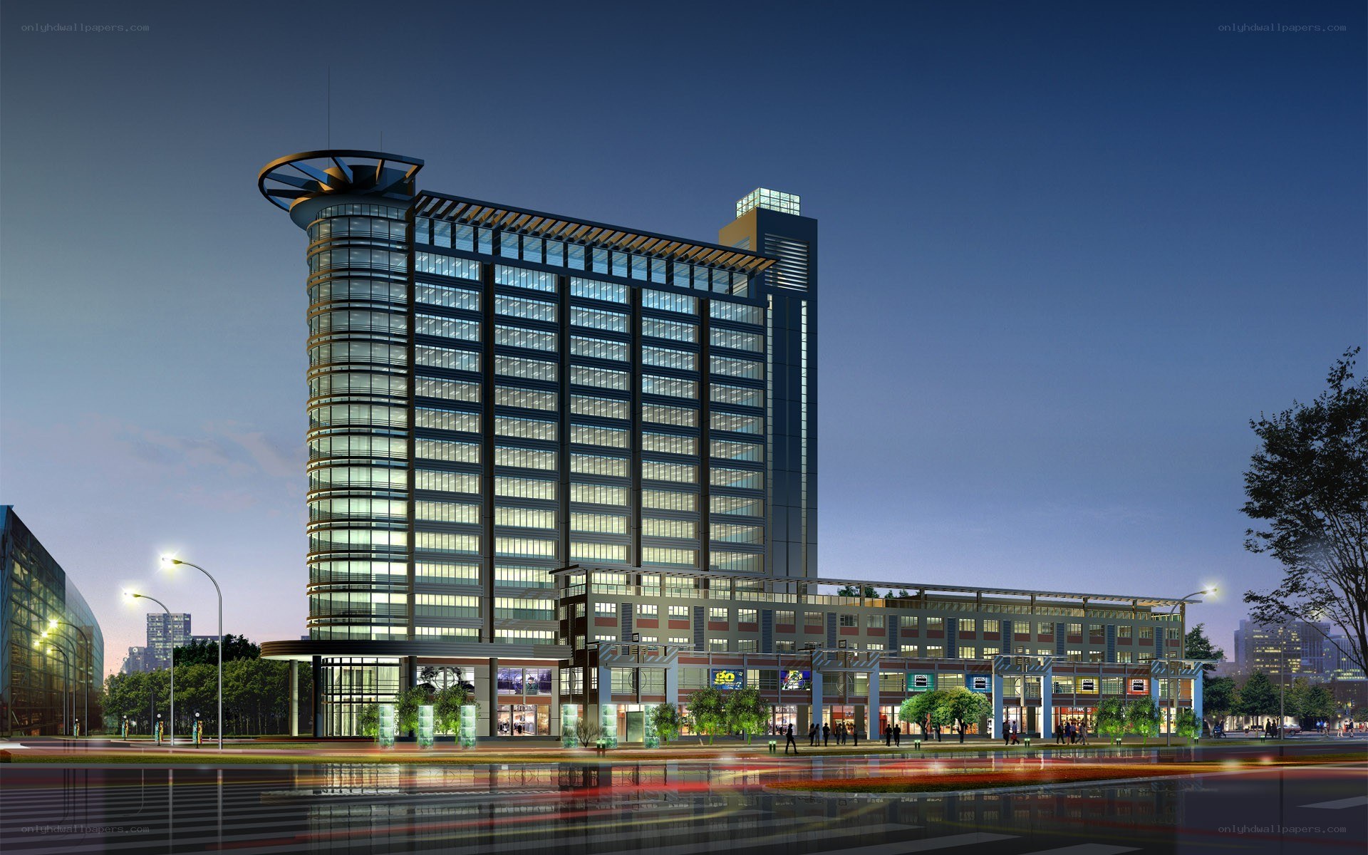 modern office building at dusk