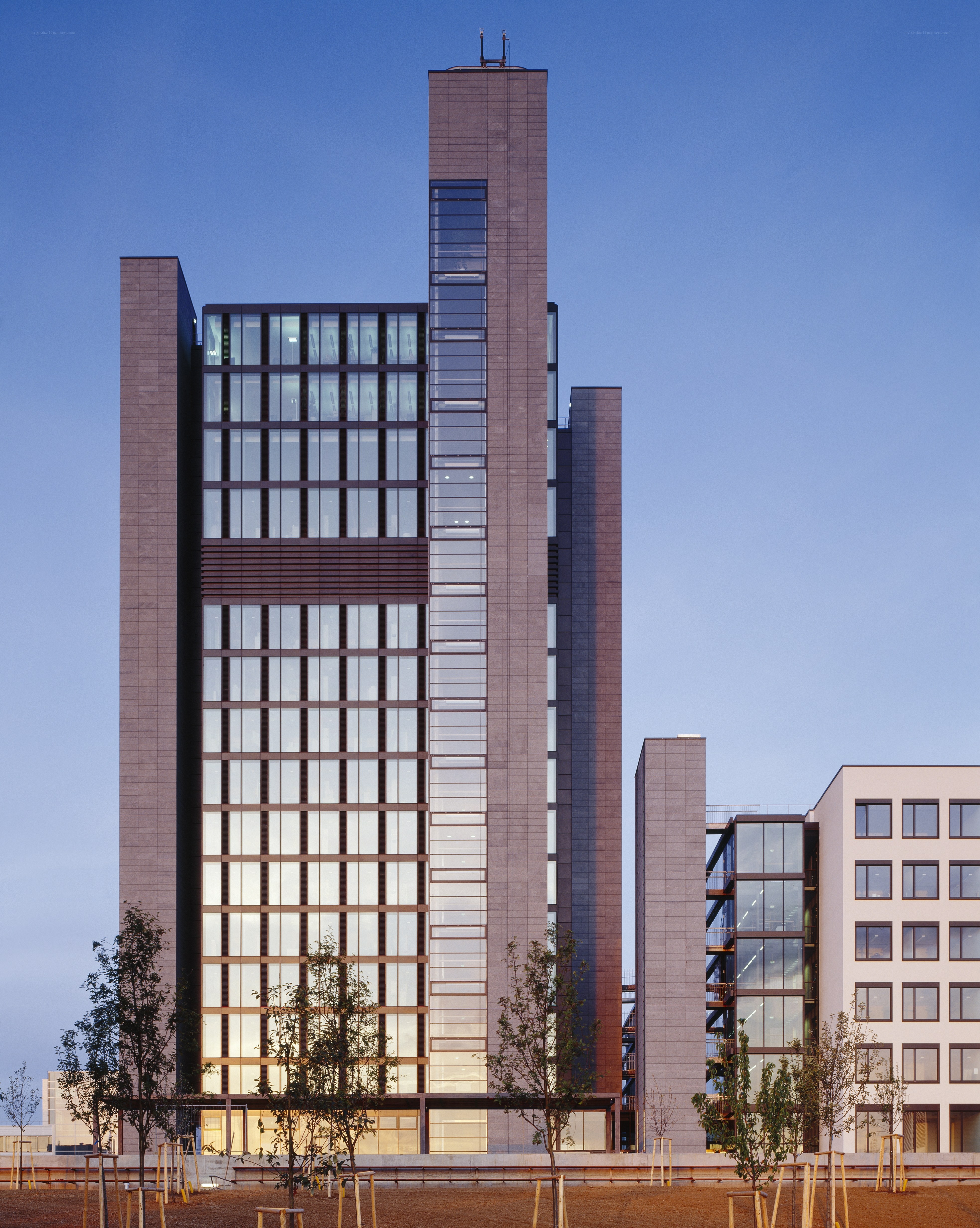 modern office building at dusk